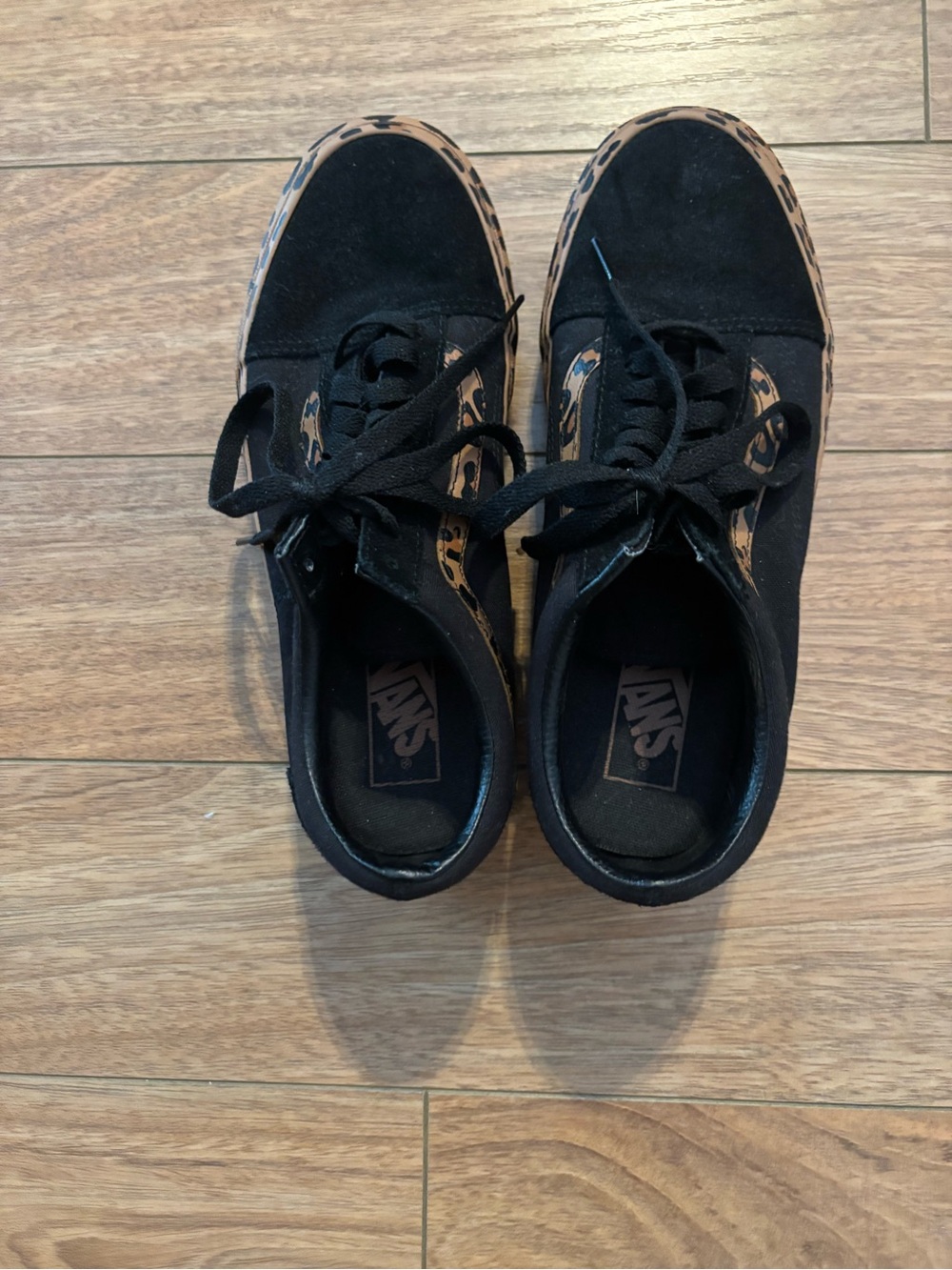 Vans Black Suede Sneakers with Leopard Trim Women’s size 9 - Picture 2 of 5